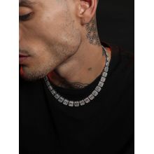 French Accent Men Geometric Bling Collar Necklace - Silver
