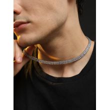 French Accent Men Geometric Stone Collar Necklace - Silver