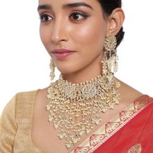Accessher Gold-Plated Necklace With Earring Wedding Collection Kundan & Pearl Necklace Set For Women