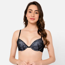 Clovia Lace Solid Padded Demi Cup Underwired T-shirt Bra - Black
