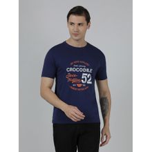 Crocodile Navy Blue Typography Printed Single Jersey Cotton Navy Blue T-Shirt