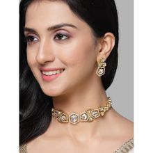Karatcart Gold Plated Polki Kundan Choker Necklace Set for Women