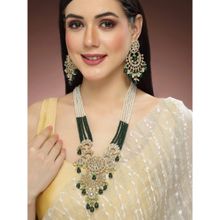 Karatcart Gold Plated Green Drop Beads Kundan Rani Haar Necklace Set for Women