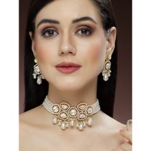 Karatcart Pearl Beaded Polki Kundan Choker Necklace Set for Women