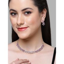 Karatcart Silver Plated Purple and White Cubic Zirconia Studded Necklace Set