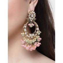 Karatcart Gold Plated Pink and Light Green Kundan Chandbali Earrings for Women