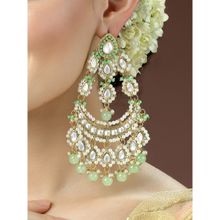 Karatcart Gold Plated Long Kundan Light Green Beads Dangler Earrings for Women