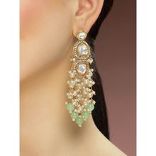 Karatcart Gold Plated Kundan Light Green Beads Drop Earrings for Women