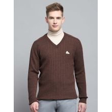 Monte Carlo Men's Solid Dark Brown V Neck Full Sleeve Sweater