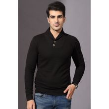 GRITSTONES Men Black Self Design Cowl Neck Polo T-Shirt