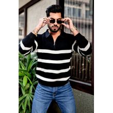 GRITSTONES Men Black Flat Knit Premium Zipper Pullover Polo T-Shirt