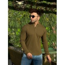 GRITSTONES Men Olive Self Waffle Knit Henley T-Shirt