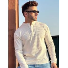 GRITSTONES Men White Waffle Henley T-Shirt