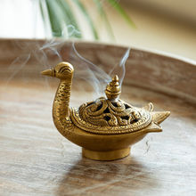 ExclusiveLane Swan Dhoop Dani Hand Carved Brass Incense Burner
