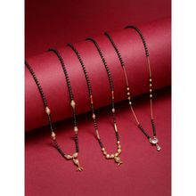 ZENEME Gold-Plated Pack of 3 Black White Ad-Studded Beaded Mangalsutra for Women