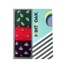 Mint & Oak Breakfast Delight Crew Length Socks for Men - Combo Pack of 3 - Multi-Color (Free Size)