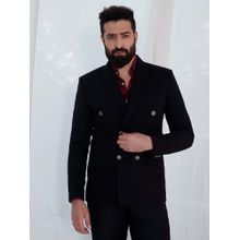 MR BUTTON Men Black Solid Double Breasted Blazer