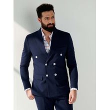 MR BUTTON Men Blue Solid Slim Fit Double Breasted Formal Blazer