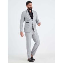 MR BUTTON Men Grey Solid Single Breasted Slim Fit Blazer