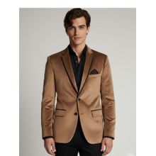 MR BUTTON Men Brown Slim Fit Single Breasted Velvet Blazer