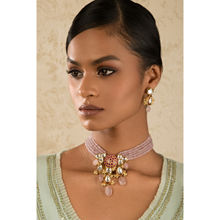 Joules By Radhika Red And Pink Kundan Rose Quartz And Pearls Necklace And Earrings Set