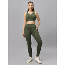 SOIE Green Printed Skinny Fit Sports Bra and Leggings (Set of 2)