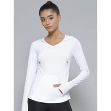 Fitkin White Self Design Hoodie With Front Kangaroo Pocket