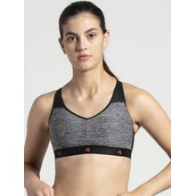 Jockey AP21 Wirefree Padded Tactel Nylon Elastane Sports Bra - Black Melange