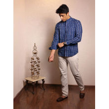 Spring Soul Navy Blue Cotton Printed Full Sleeves Shirt