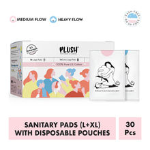 Plush L + XL Sanitary Pads with Disposable Pouches - 30 Pcs + 4 Free Panty Liners