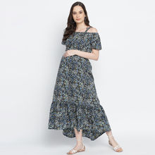 Oxolloxo Endearing Sweet Posh Floral Printed Maternity Dress. - Blue