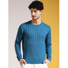 The Indian Garage Co Men Turquoise Regular Fit Self Design Full Sleeves Sweater