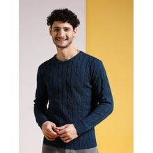 The Indian Garage Co Men Teal Regular Fit Self Design Full Sleeves Sweater