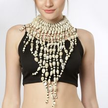 Moedbuille Cowri Shell Studded Tasselled Bohemian Design Handcrafted Tribal Necklace