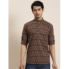 SOJANYA Men Cotton Brown Printed Short Kurta