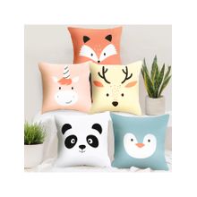 Story@Home Multicolor Animal Face Print Polyester 5 Units Of Helio Cushion Covers 18x18 Inches