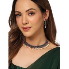 Gahan Womens Silver Plated Stone Studded Oxidised Silver Jewellery Set