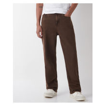 Bewakoof Men's Brown Baggy Fit Acid Wash Mid-Rise Jeans