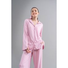 NeceSera Deep Pink Modal Button Down Top with Slit