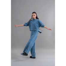 NeceSera Denim Wash 100% Cotton Terry Ruched Top