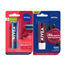 NIVEA Bestselling Fruity Blackberry Shine + Lip Caring Red Lip Balm Combo