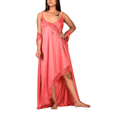 PIU Women's 2 pc Roomwear Nighty Gown Satin - Pink (Free Size)