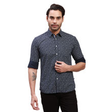 Parx Slim Fit Printed Dark Blue Shirt