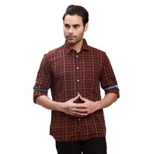 Parx Slim Fit Checkered Dark Brown Shirt