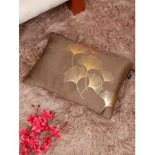 HOSTA HOMES Soft Velvet Golden Foil Printed Cushion Covers Brown (12X18 Inches)