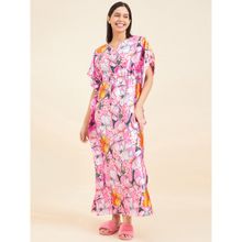 Sweet Dreams Women Floral Print Pink Long Length Nighty