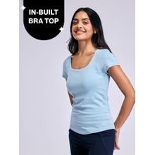 Nykd By Nykaa Inbuilt Bra Top in Cotton Stretch Rib NYAT507 Blue