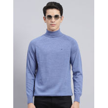 Monte Carlo Mens Solid Powder Blue High Neck Sweater