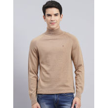 Monte Carlo Mens Solid Camel Brown High Neck Sweater