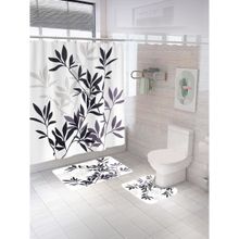 Encasa Homes Shower White Curtain & Bathmat (Set of 3)